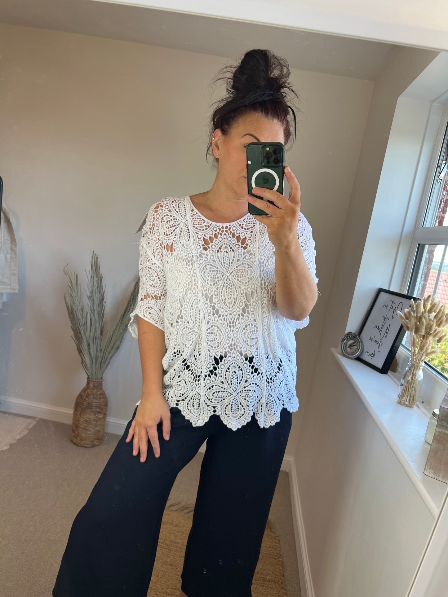 Crochet Top with Vest Top - White