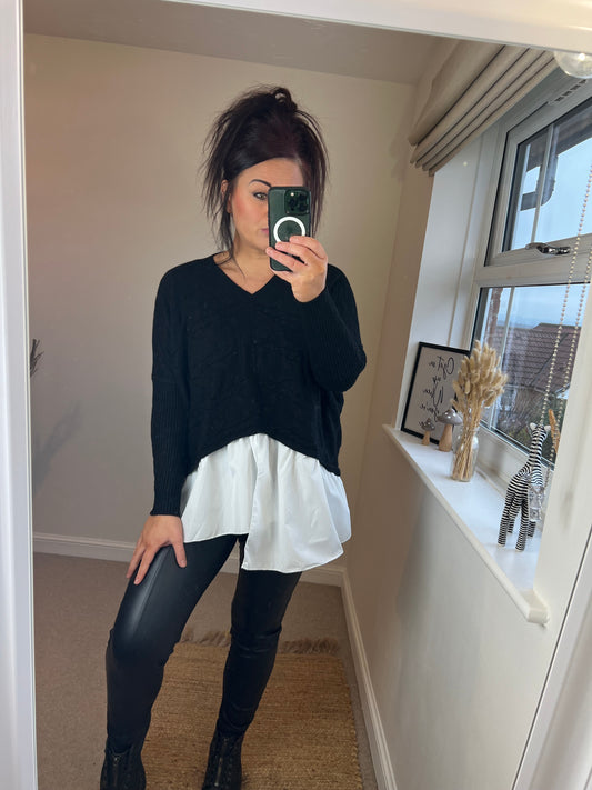 2 in 1 Jumper with Shirt - Black