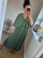 Pleated Cape Dress - Khaki