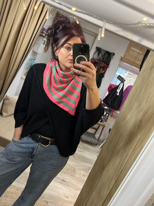 Handkerchief Triangle Scarf - Coral Stripe