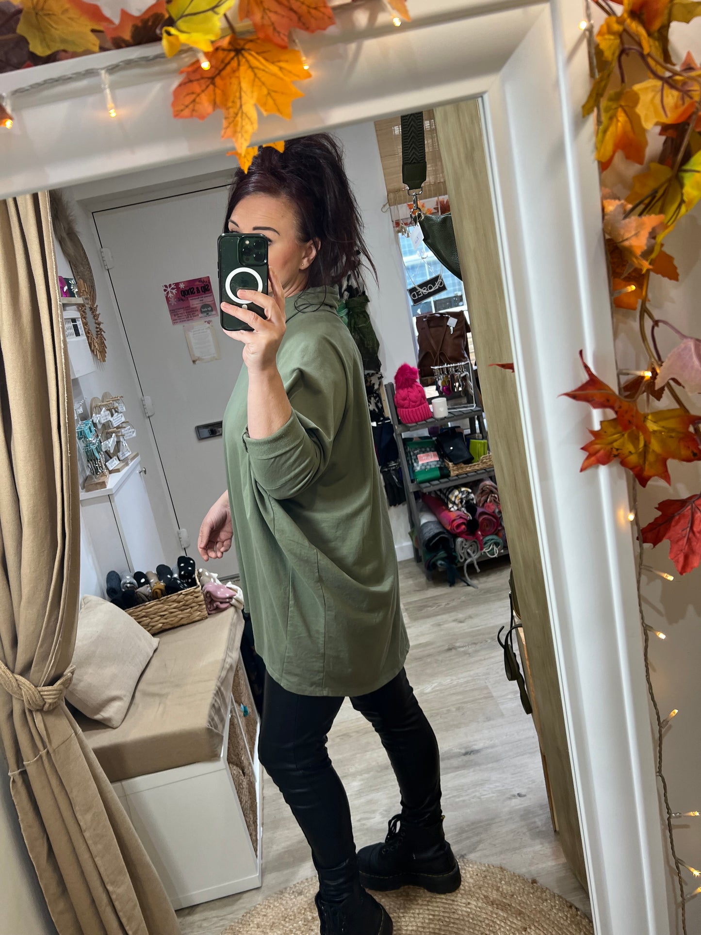 Jersey Cowl Neck Top - Khaki