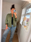 Faux Suede Military Jacket - Khaki