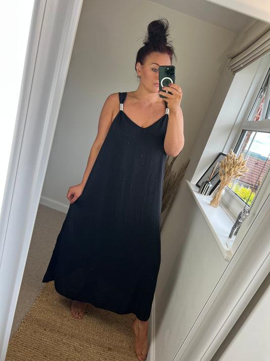 Silver Coil Midi Dress - Black