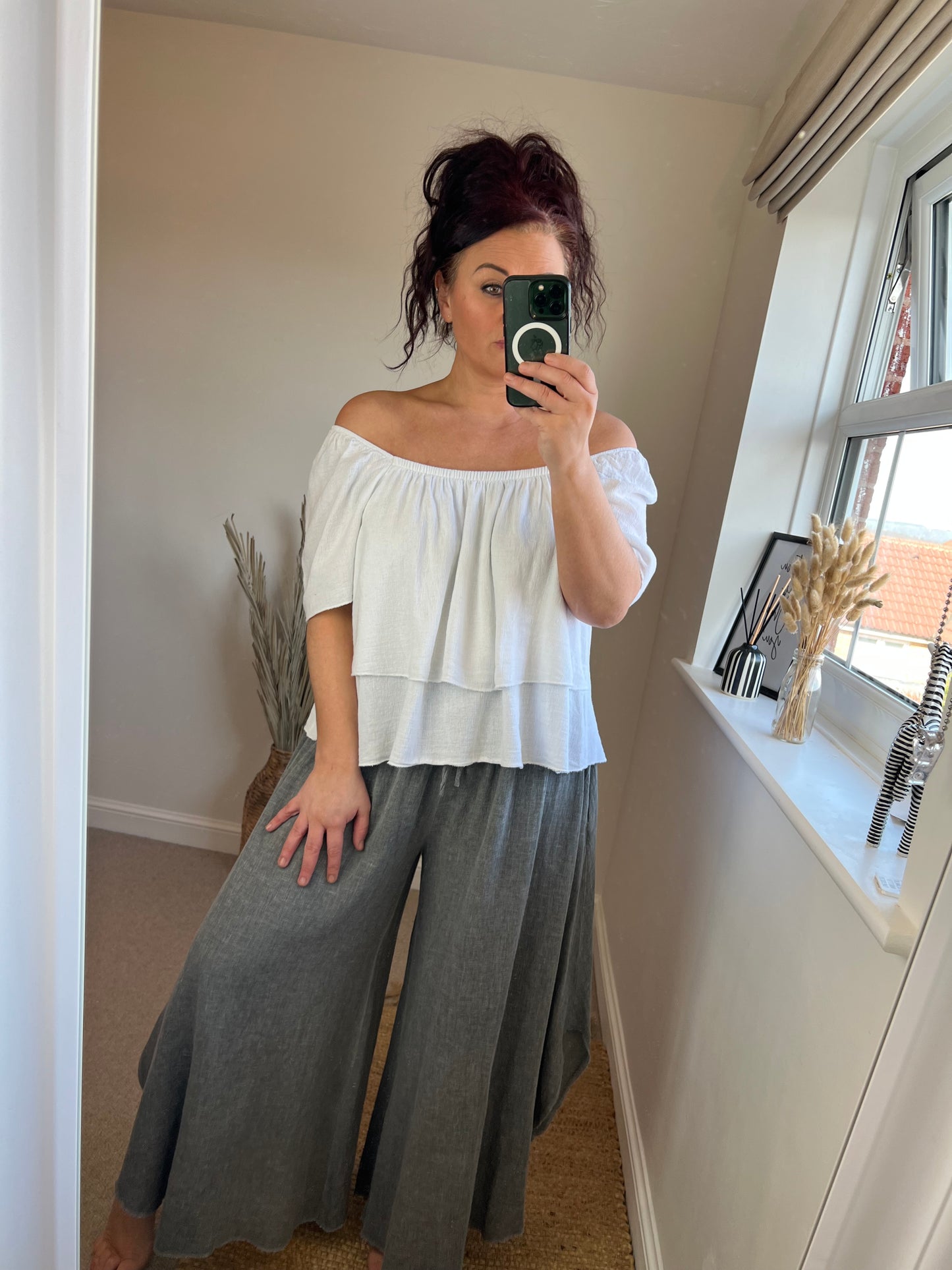 Linen Smock Top - White