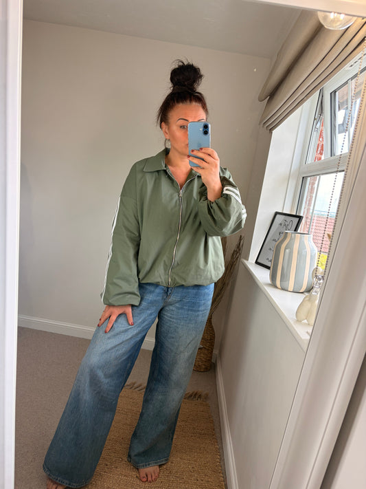 Stripe Bomber Jacket - Khaki