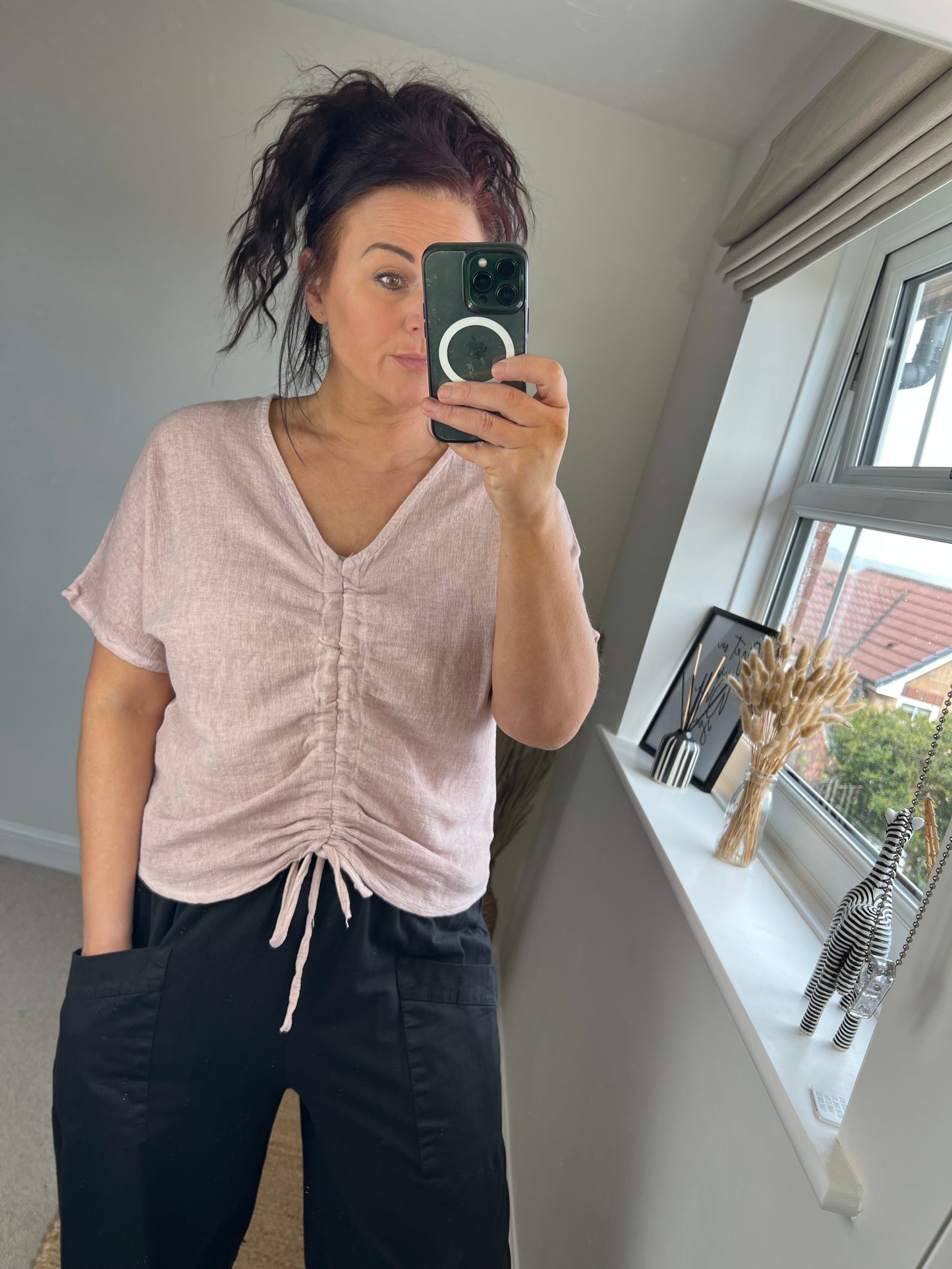 Drawstring Front Linen Top - Blush – Top Knot