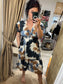 Shirred V Neck Dress - Navy