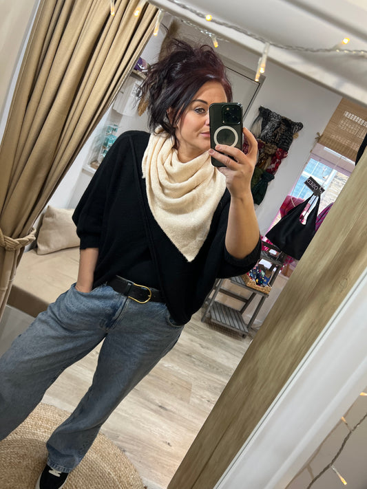 Handkerchief Triangle Scarf - Cream Plain