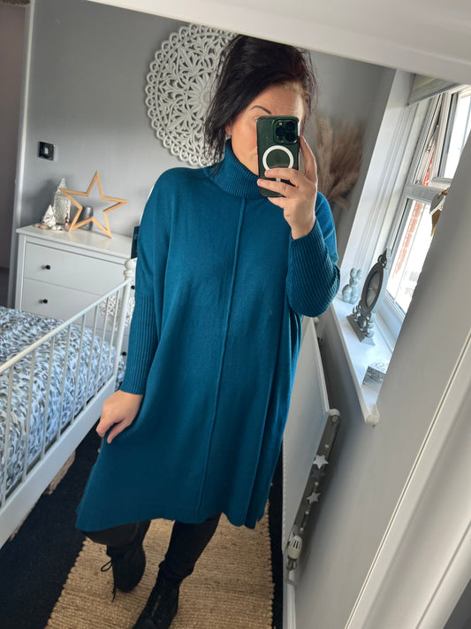 Roll Neck Jumper Dress - Teal