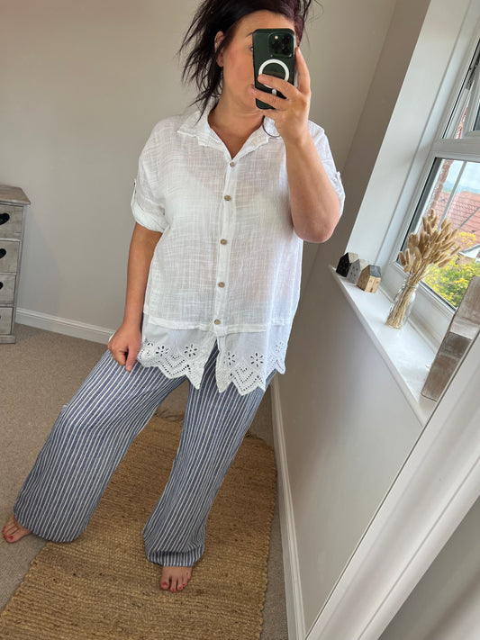 Cotton Stripe Trousers - Blue