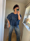 Ruffle Sleeve Smock Shirt - Navy