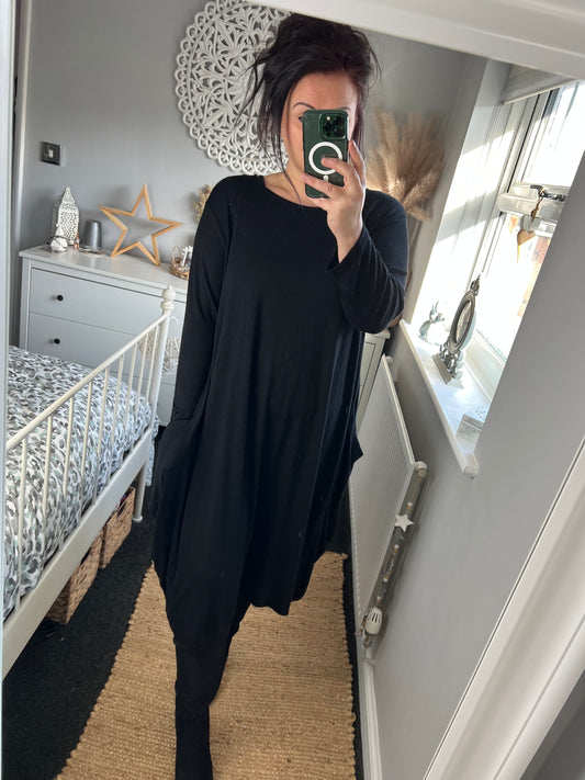 Fine Knit Cocoon Dress - Black