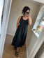 Fit & Flare Midi Sleeveless  Dress with Pockets - Black