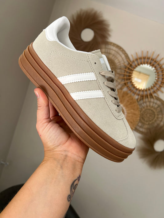 Classic Faux Suede Platform Trainers - Beige