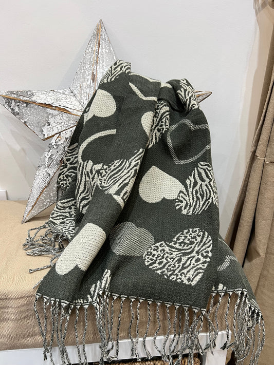 Medium Scarf - Animal Print Heart Khaki