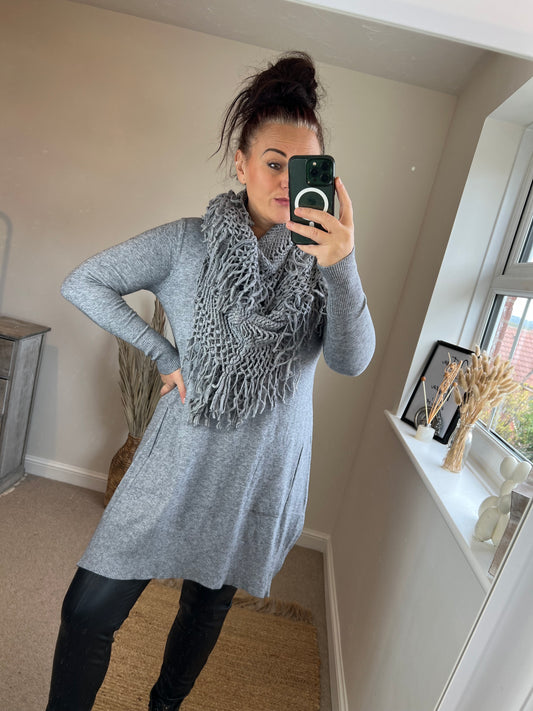 Scarf Jumper - Grey