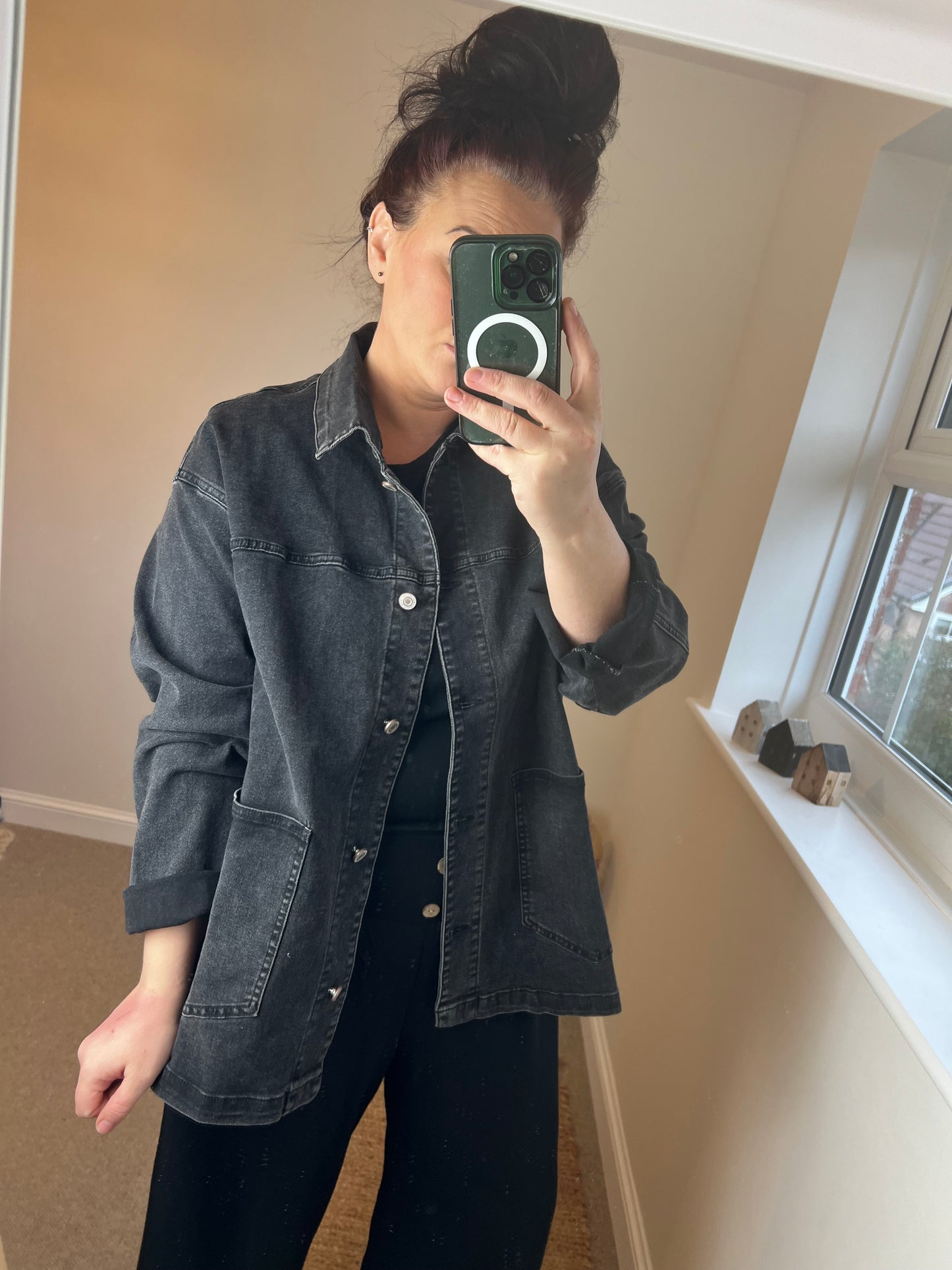 Oversized Denim Shirt Jacket - Black (2 sizes)