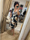 Shirred V Neck Dress - Navy