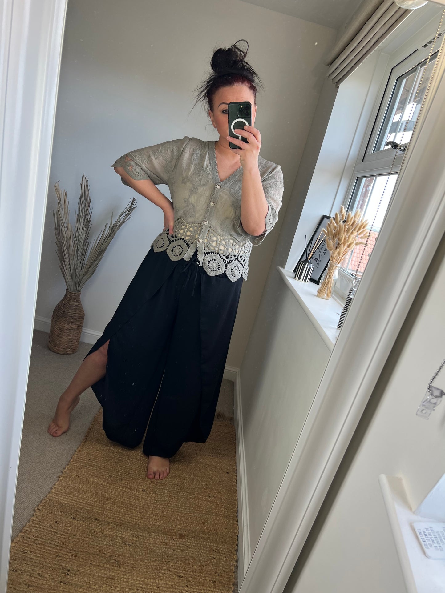 Split Front Wrap Trousers - Black