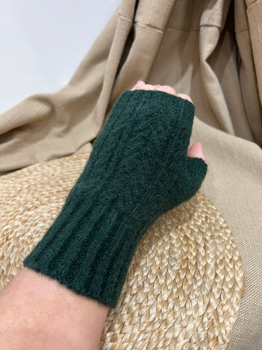 Cashmere Blend Fingerless Gloves - Green