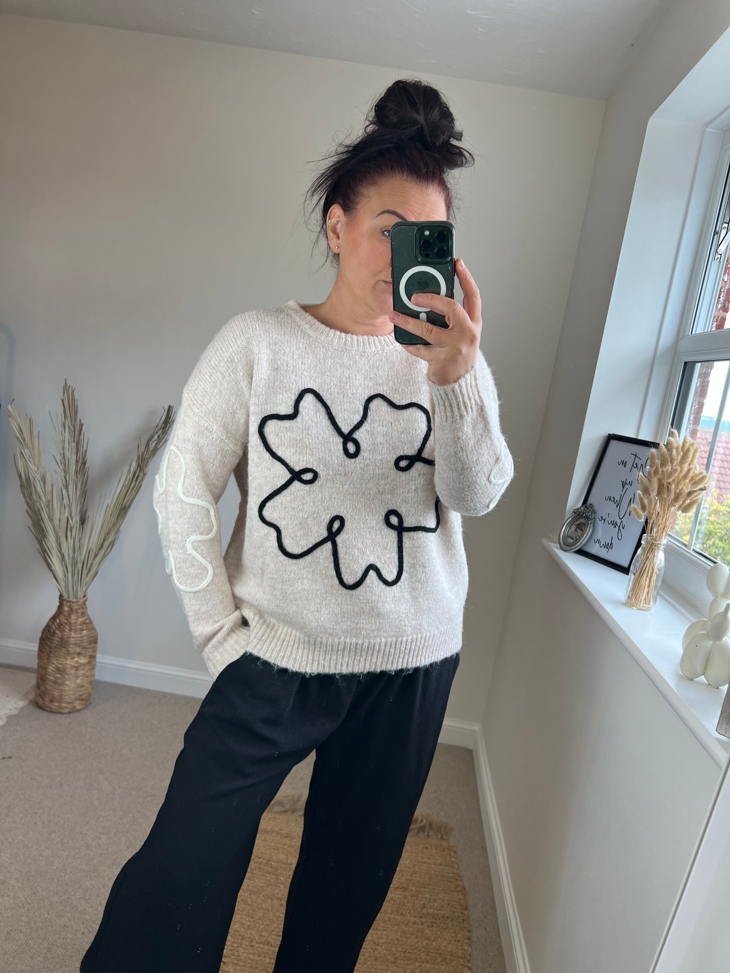 Flower Chunky Jumper - Cream