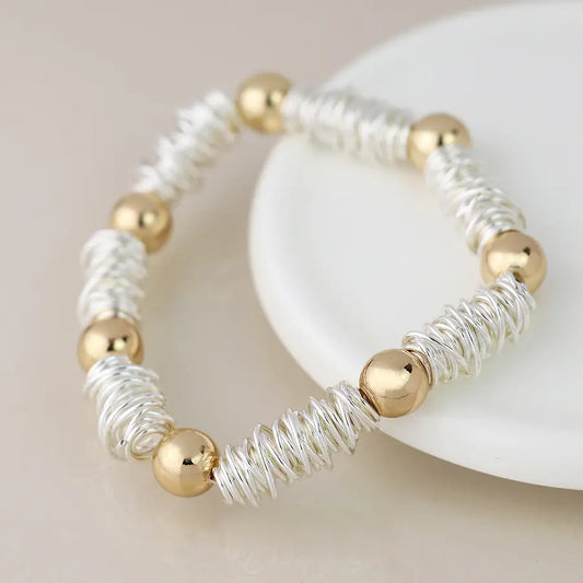 Peace of Mind - Silver Plated Yarn Spun and Gold Bracelet