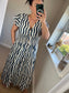 Magic Shirred V Neck Button Dress with Pockets - Navy Stripe