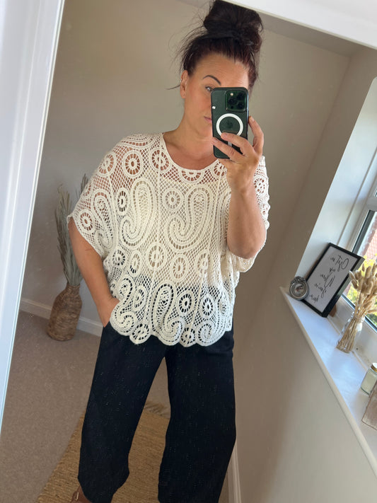 Crochet Top with Vest Top - Cream