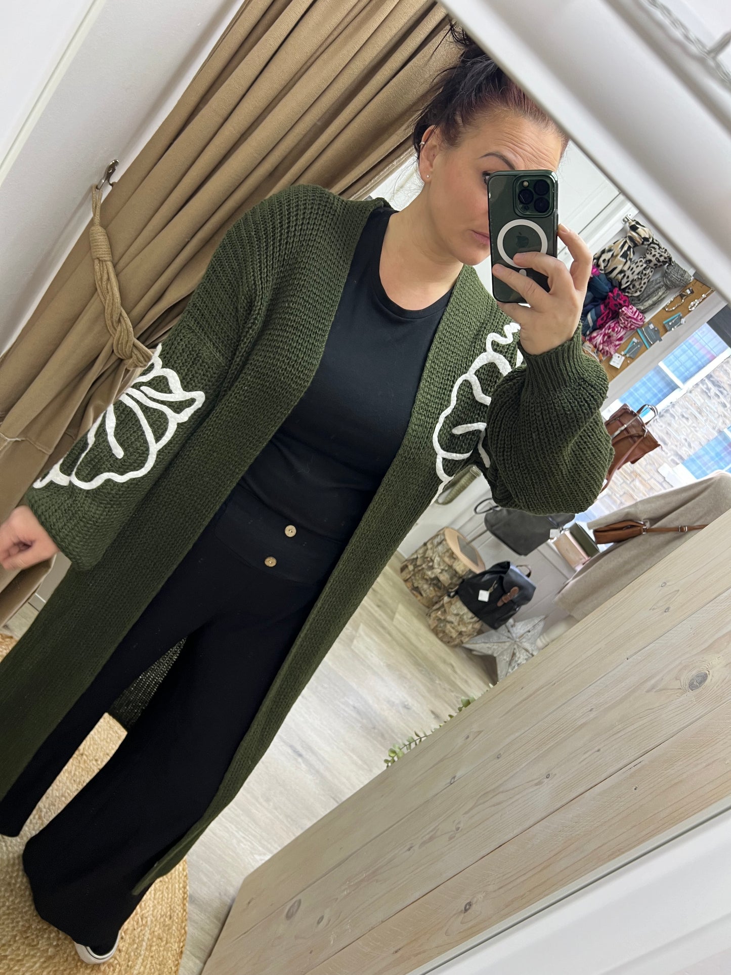 Long Balloon Sleeve Cardi - Khaki