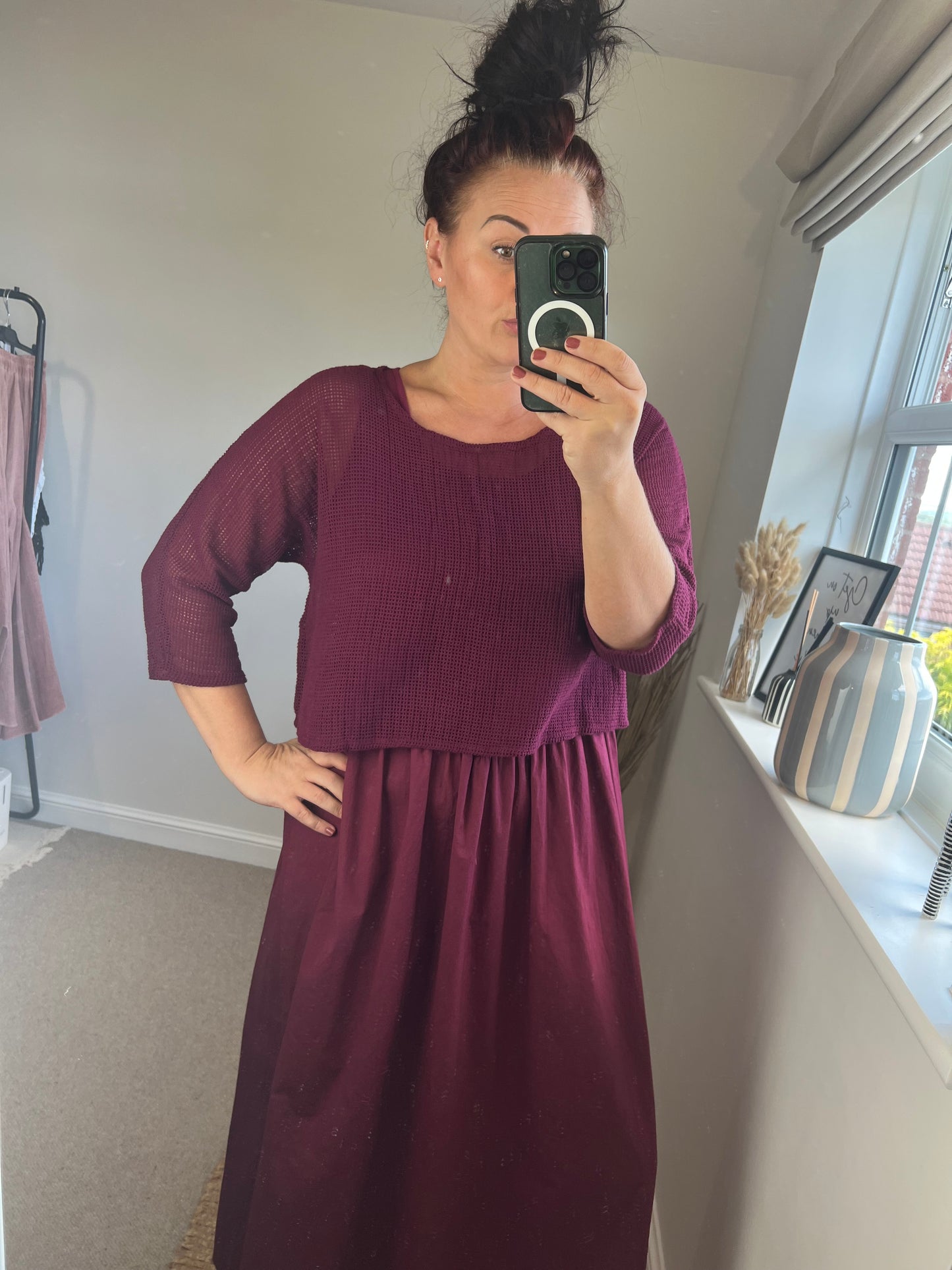 Mesh Cropped Top - Wine