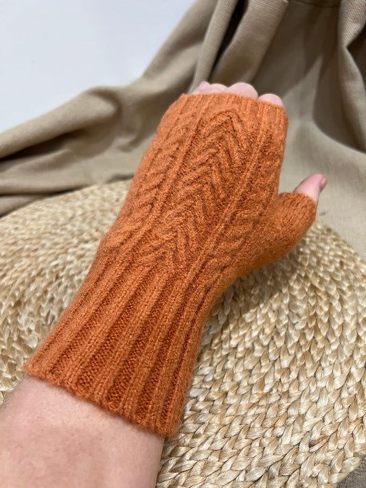 Cashmere Blend Fingerless Gloves - Orange