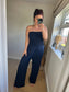 Shirred Strapless Jumpsuit - Navy
