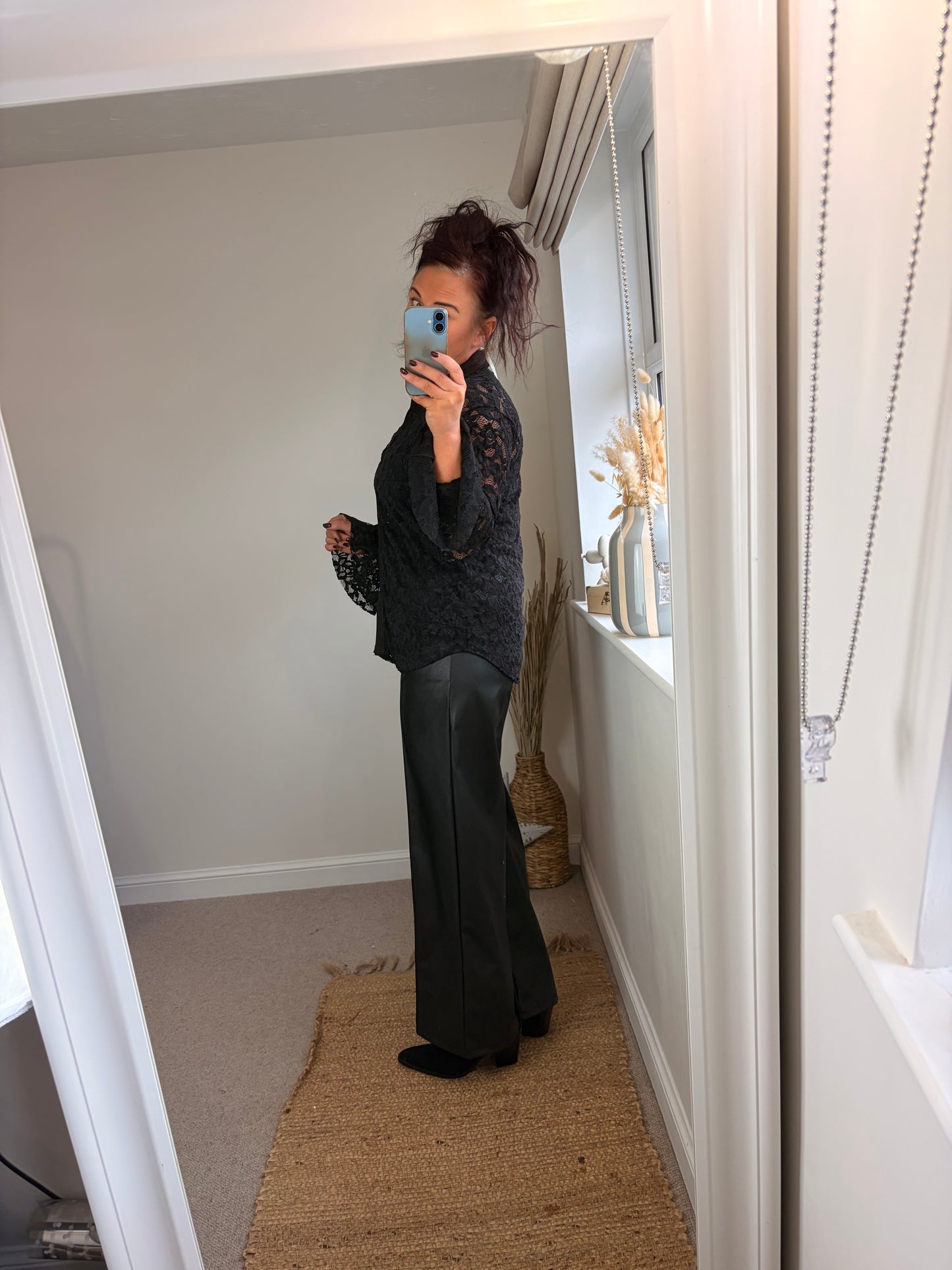 Lace Flute Sleeve Shirt - Black