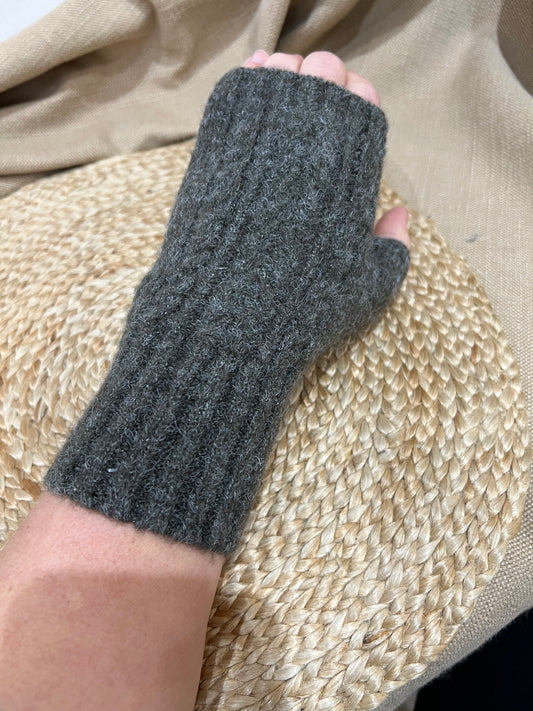 Cashmere Blend Fingerless Gloves - Grey