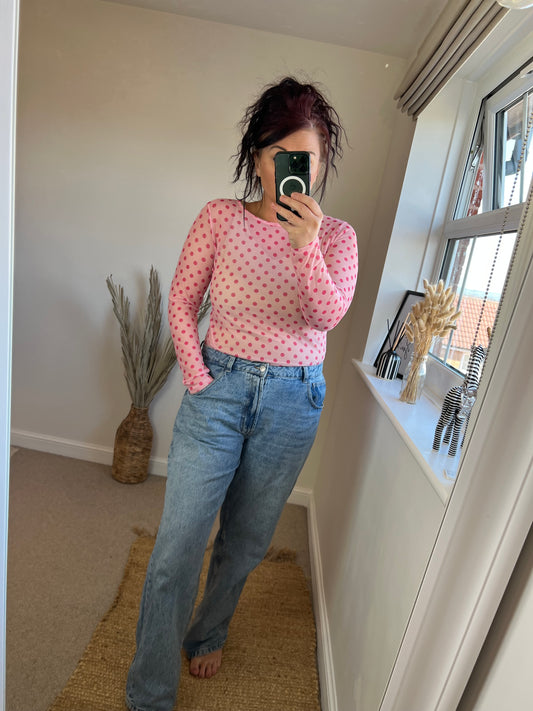 Mesh Long Sleeve Top - Spots Cerise