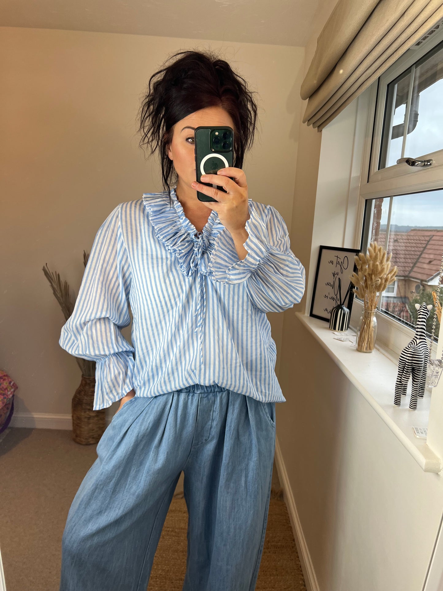 Stripe Ruffle Shirt - Light Blue