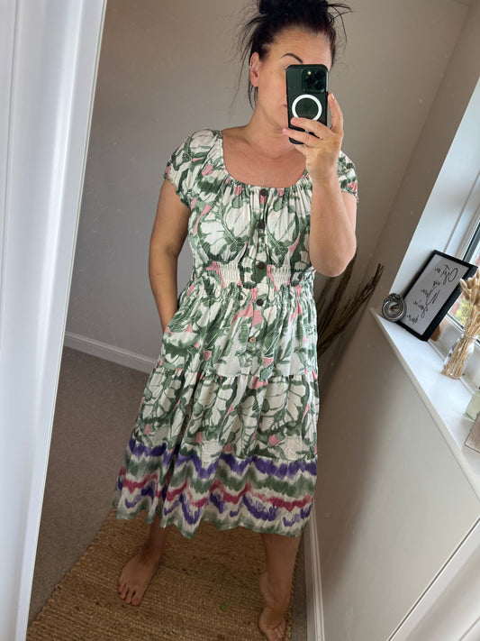 STEVIE Midi Button Dress with Pockets - Khaki