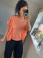 Embroidery Anglaise Frill Sleeve T-Shirt - Coral
