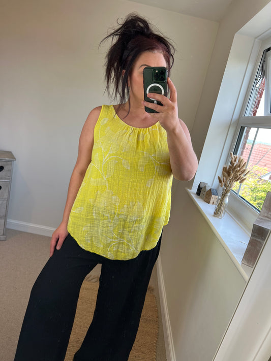 Cotton Overlay Vest Top - Lemon