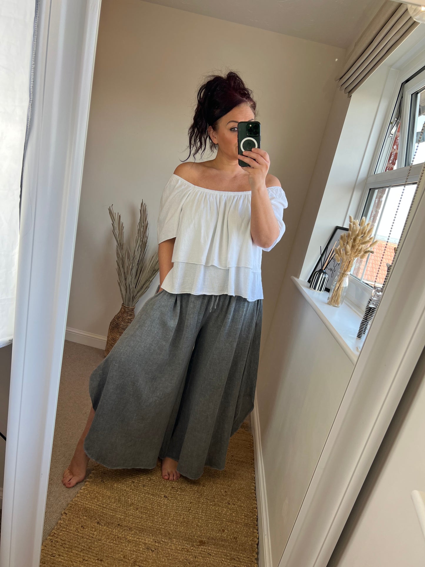 Linen Smock Top - White