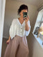 Waffle Button Top - White