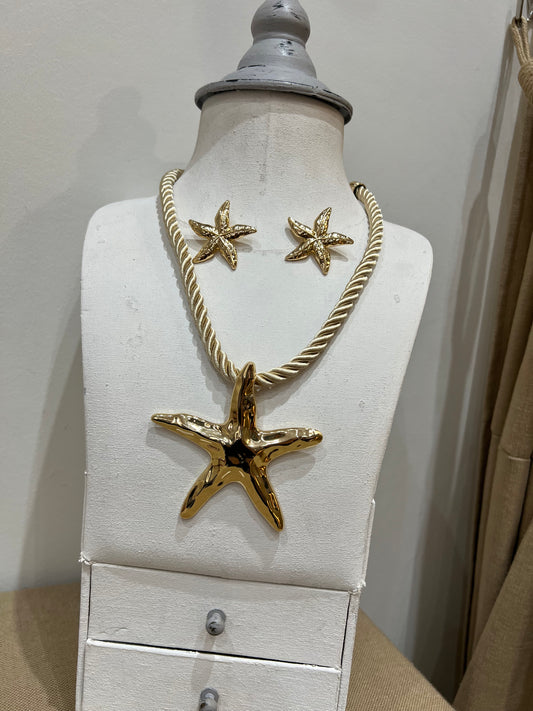 Starfish Necklace & Earring Set - Cream