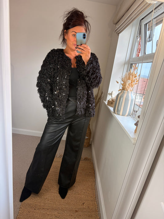Shaggy Sequin Jacket - Black
