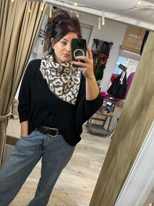 Handkerchief Triangle Scarf - Mocha Leopard