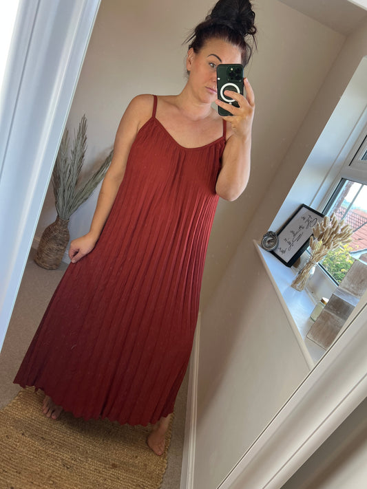 Plisse Strappy Maxi Dress - Rust
