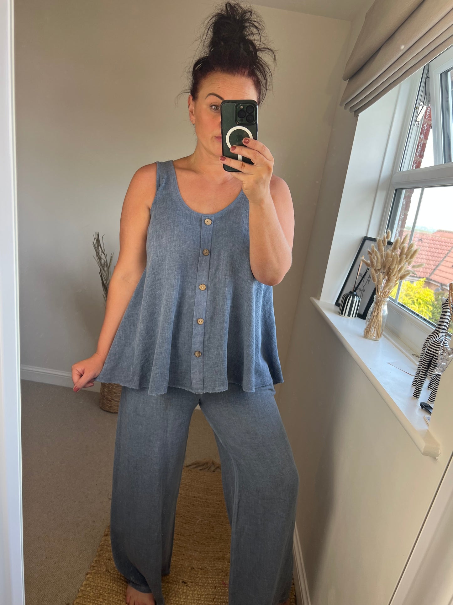 Linen Mix Vest - Denim Blue