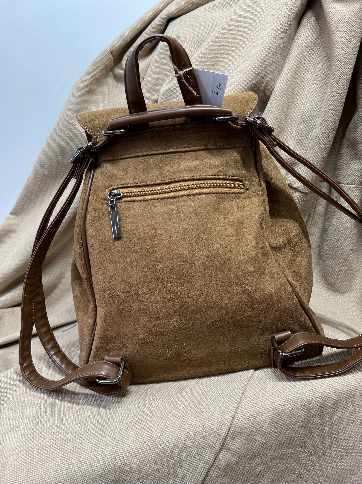 Faux Suede Rucksack - Tan