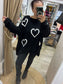 Chunky Knit Heart Jumper - Black