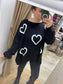 Chunky Knit Heart Jumper - Black