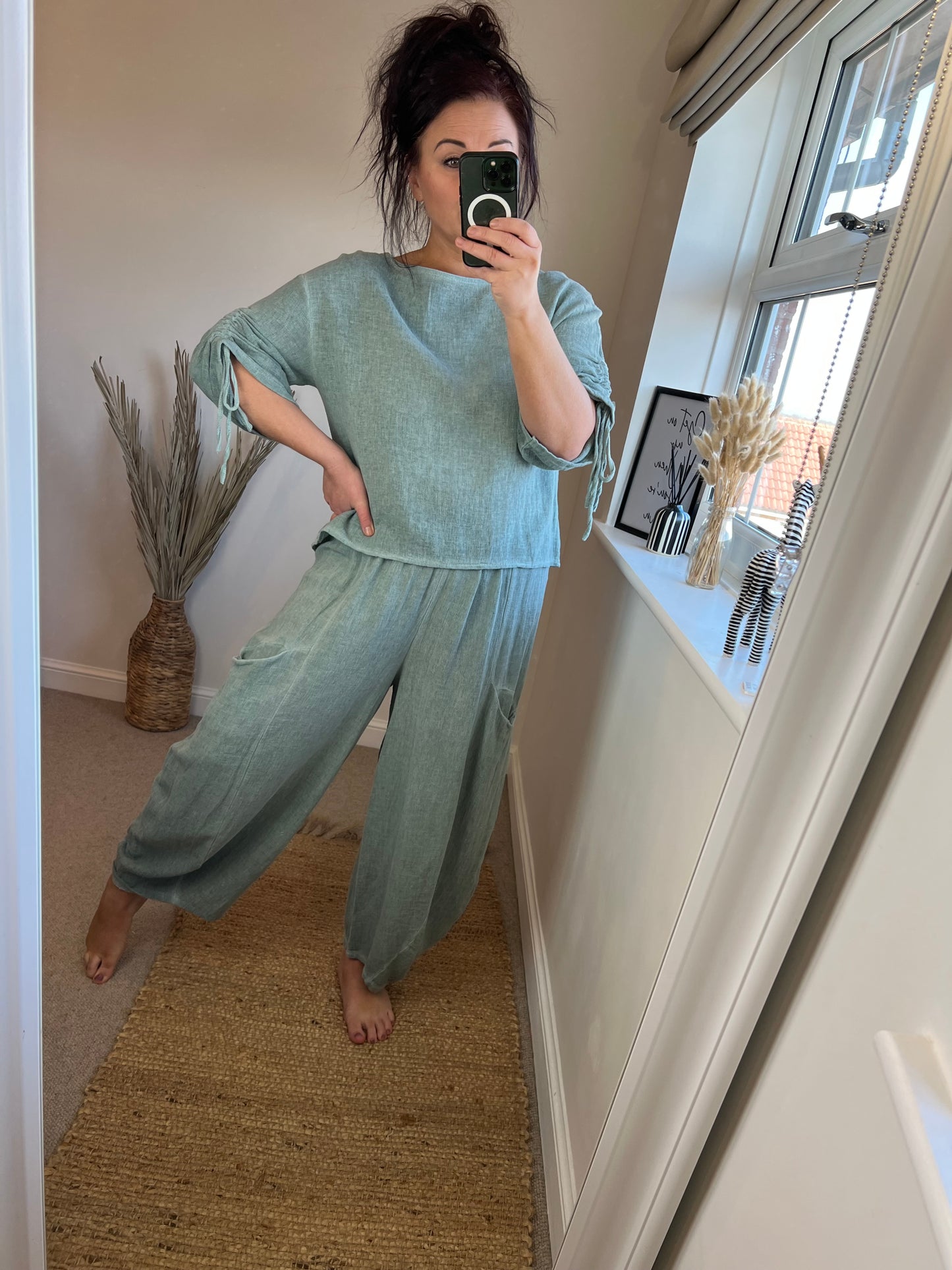 Barrel Leg Linen Trouser - Sage